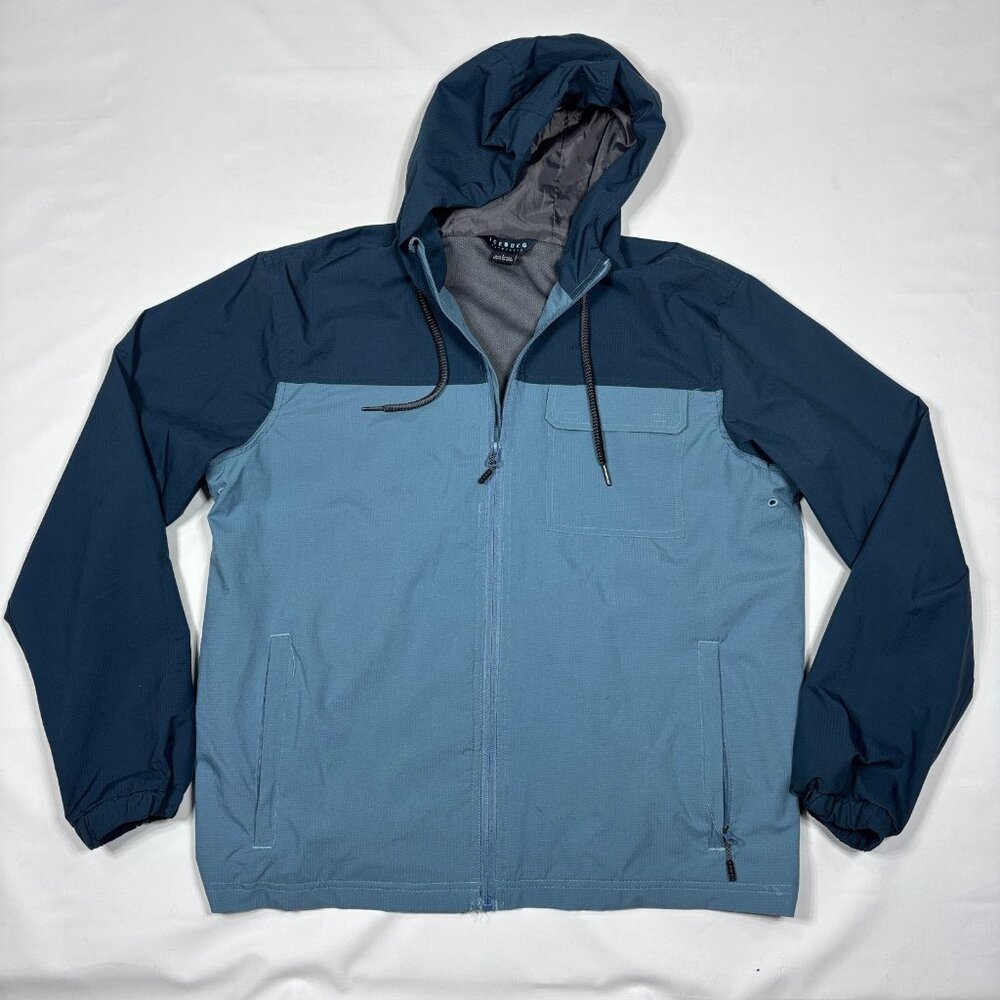 Iceburg Outerwear Blue Colorblock Ripstop Hooded Rain Jacket Windbreaker Mens L